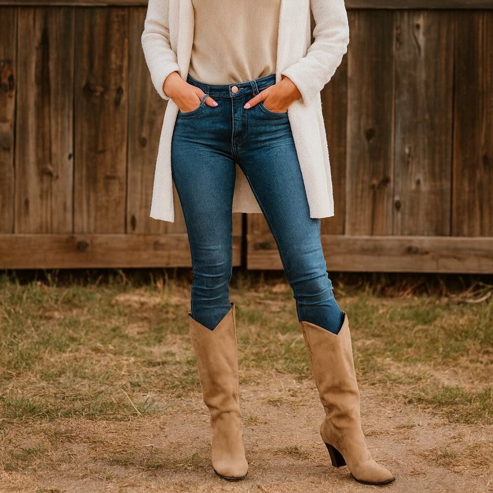 Naturalizer Suede Boots Women 8.5 Western Cowgirl Heels Full Zip Casual Work Y2K